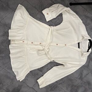 Zara Cream Button-Up Tie-Waist Blouse